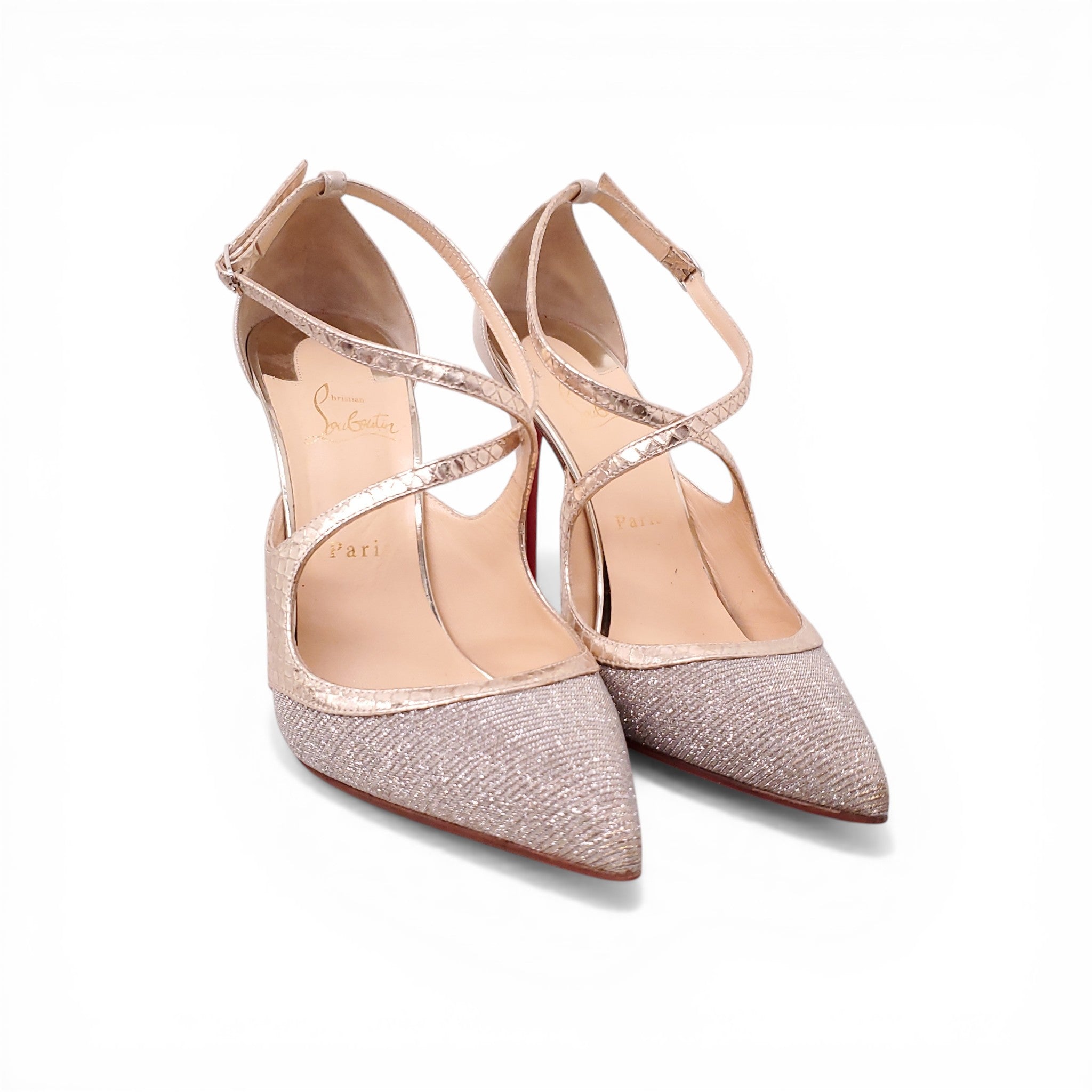 CHRISTIAN LOUBOUTIN CRISSCROSS GOLD HEELS - SIZE 40