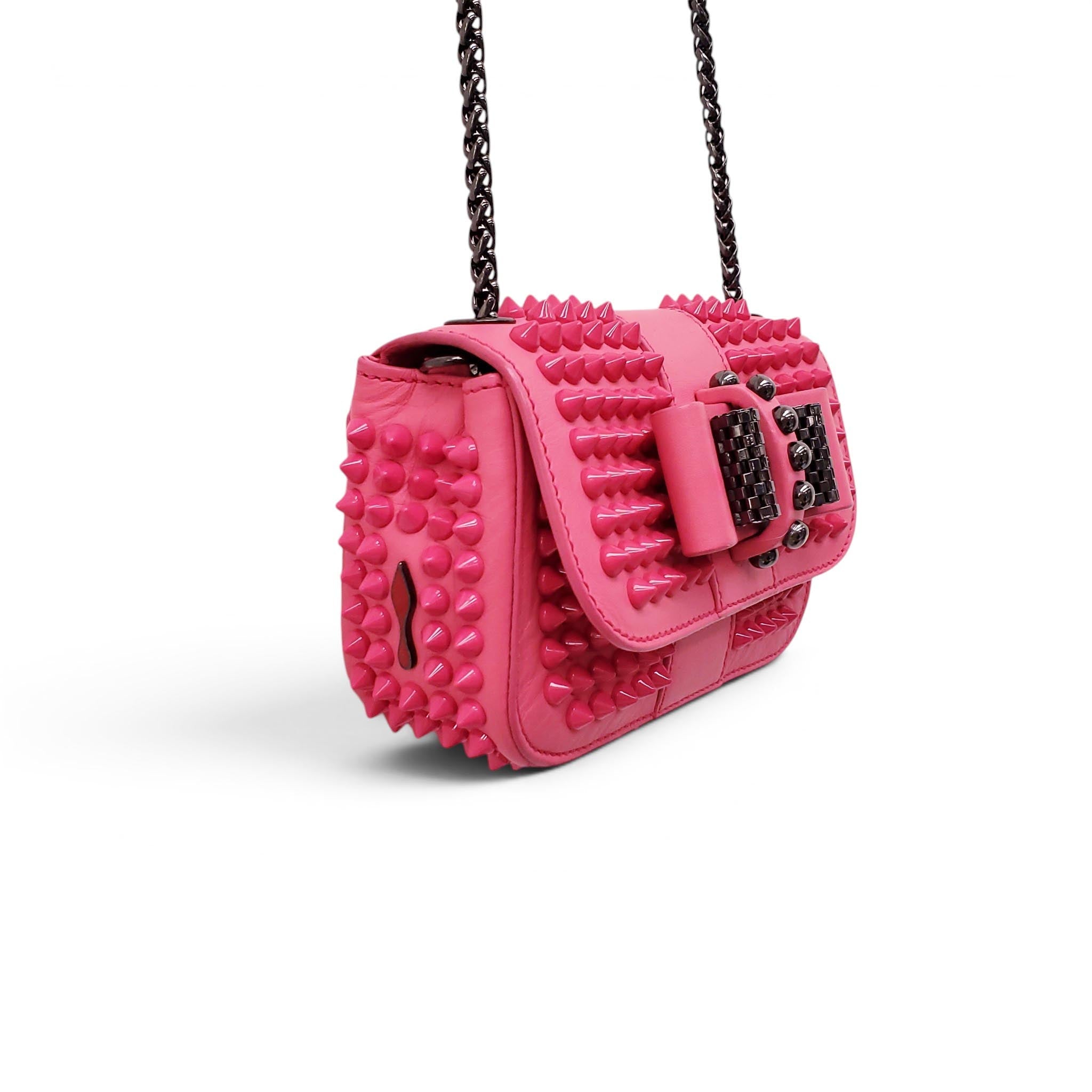 CHRISTIAN LOUBOUTIN HOT PINK STUDDED MINI CROSSBODY BAG