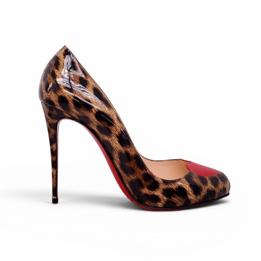 CHRISTIAN LOUBOUTIN LEOPARD HEELS WITH HEART DETAIL - SIZE 38.5