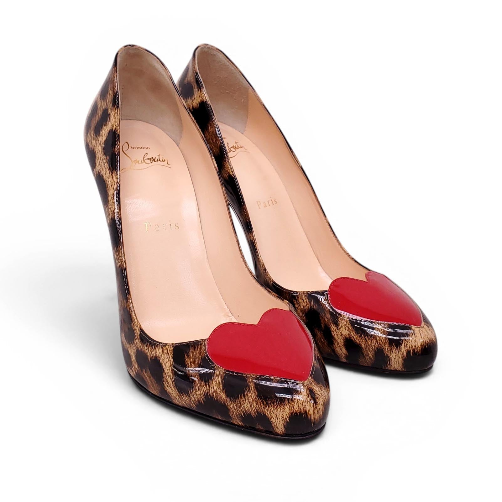 CHRISTIAN LOUBOUTIN LEOPARD HEELS WITH HEART DETAIL - SIZE 38.5