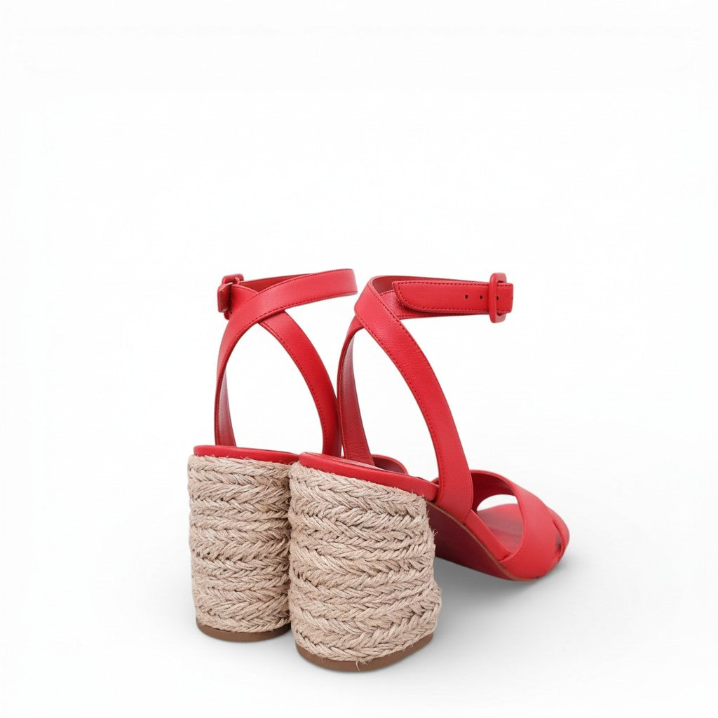 CHRISTIAN LOUBOUTIN RED RAFFIA WEDGE SANDALS - SIZE 40