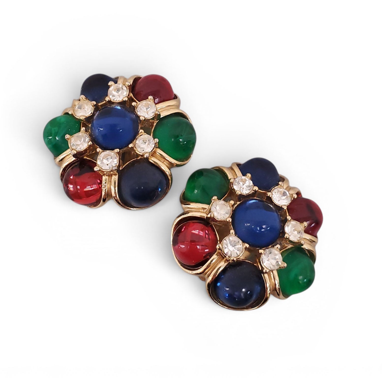 CINER VINTAGE GOLD MULTICOLOUR CLIP-ON EARRINGS
