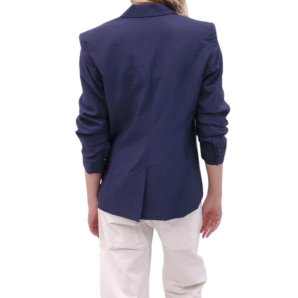 CINQ À SEPT BLUE BLAZER WITH RUCHED SLEEVES - SIZE 0