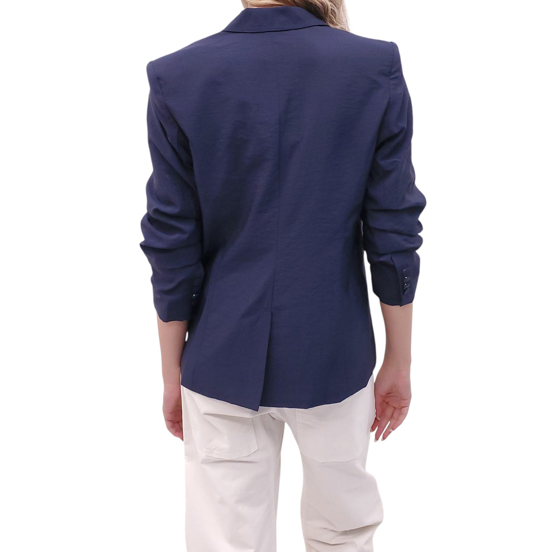 CINQ À SEPT BLUE BLAZER WITH RUCHED SLEEVES - SIZE 0