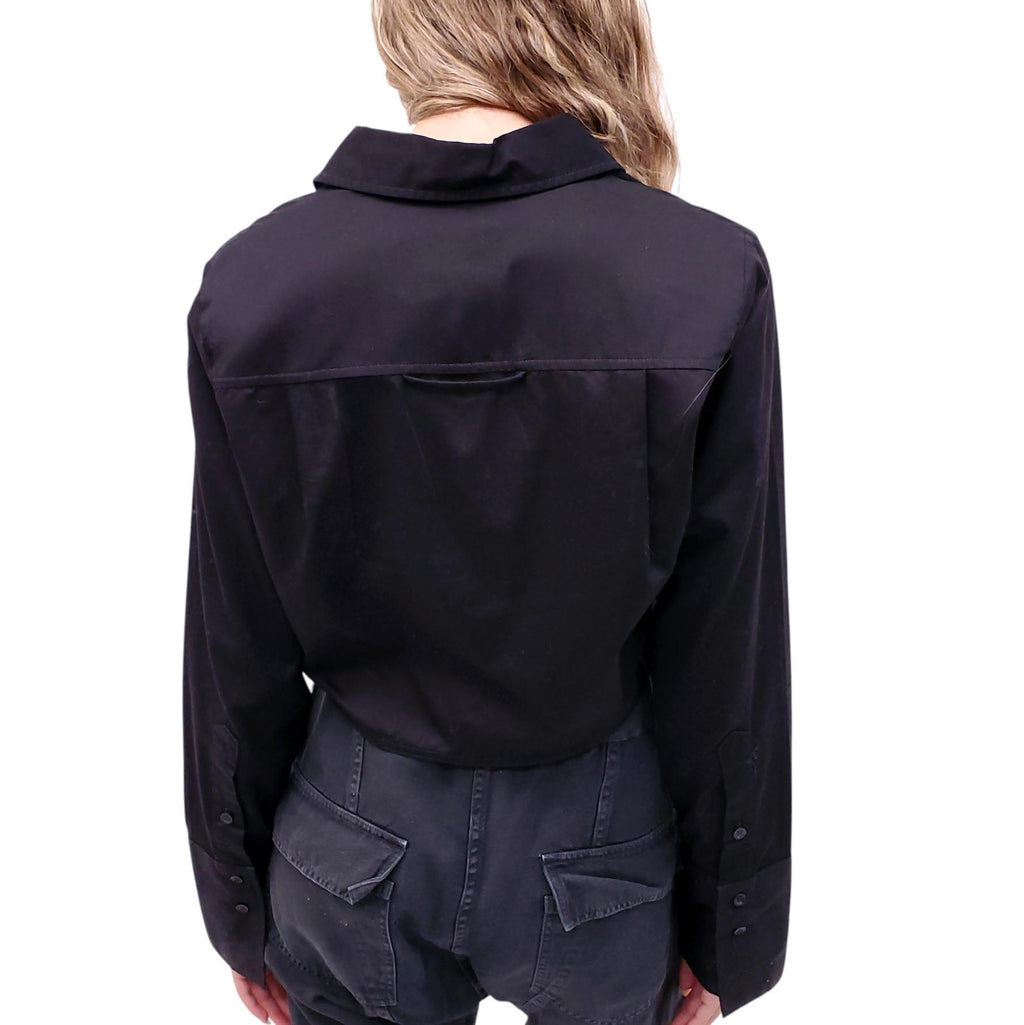 CITIZENS OF HUMANITY BLACK LONG-SLEEVE COTTON BLOUSE - SIZE S