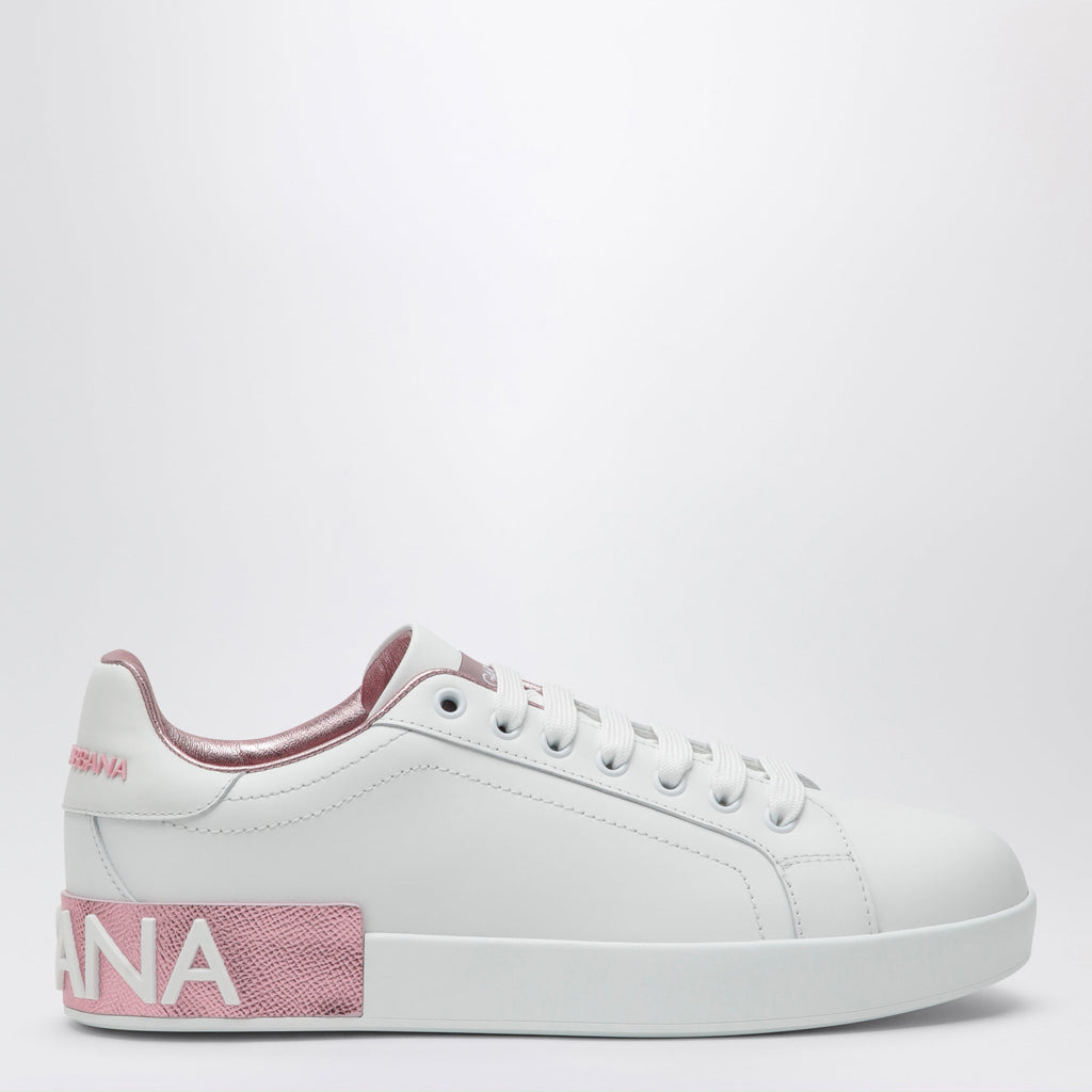 Dolce&Gabbana Portofino White/Pink Leather Sneakers Women