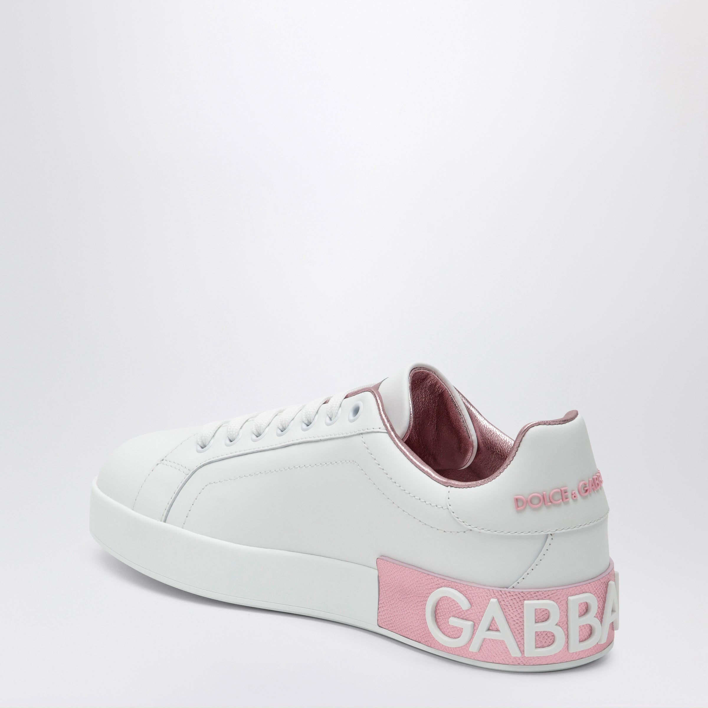 Dolce&Gabbana Portofino White/Pink Leather Sneakers Women