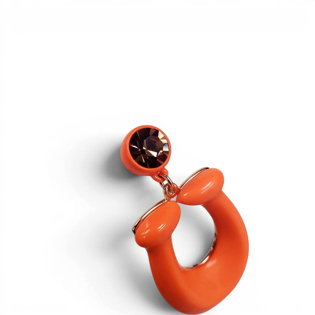 COACH ORANGE CRYSTAL LOGO EARRINGS