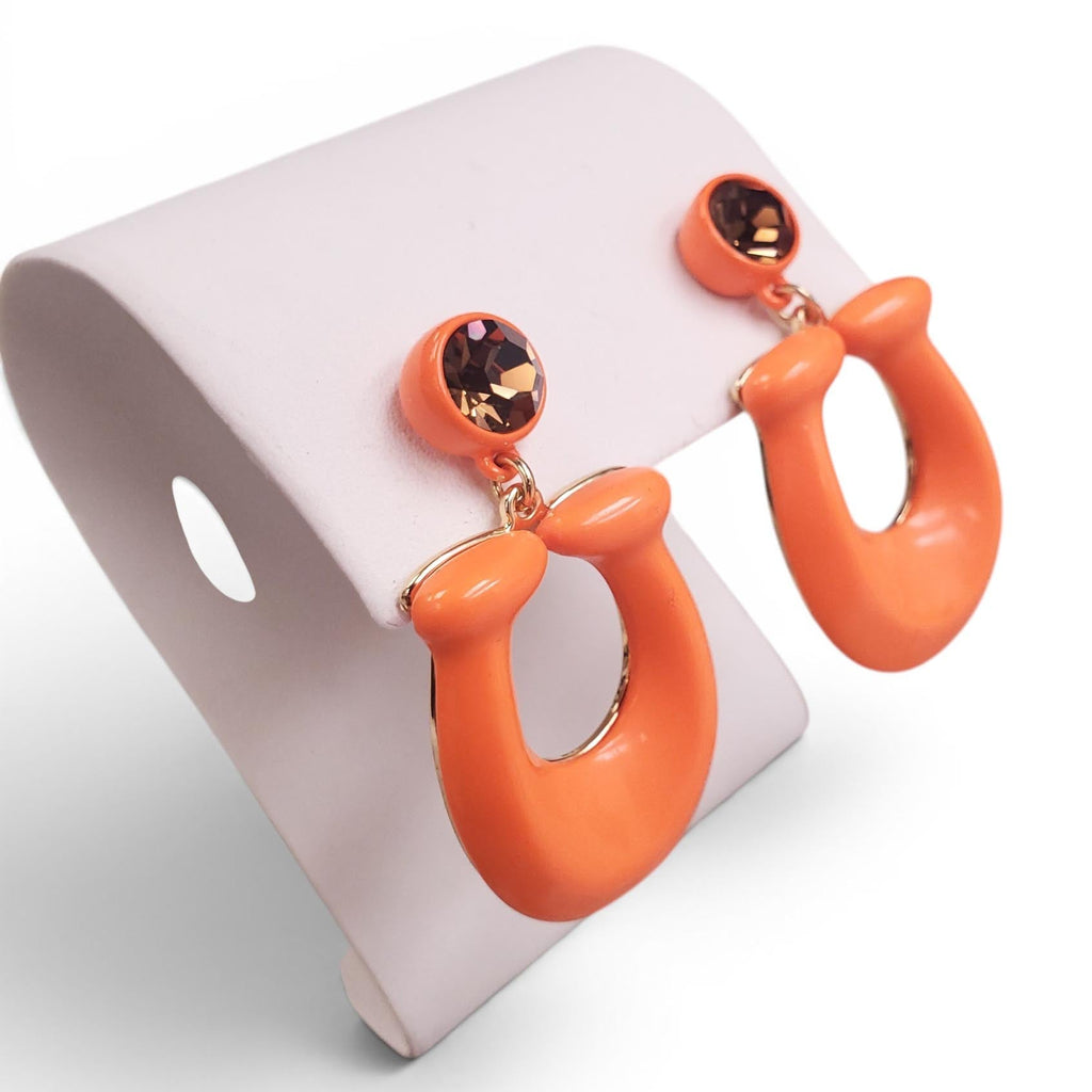 COACH ORANGE CRYSTAL LOGO EARRINGS