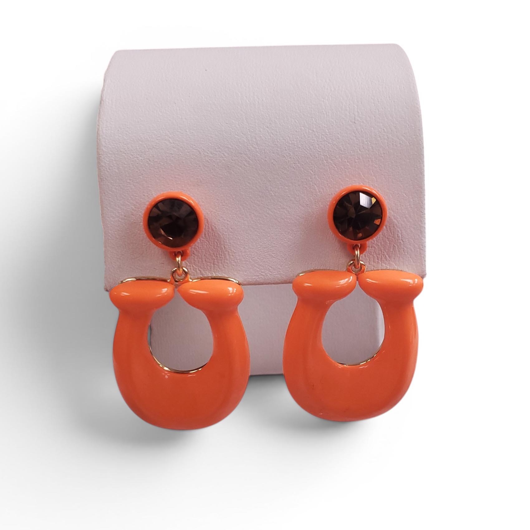 COACH ORANGE CRYSTAL LOGO EARRINGS