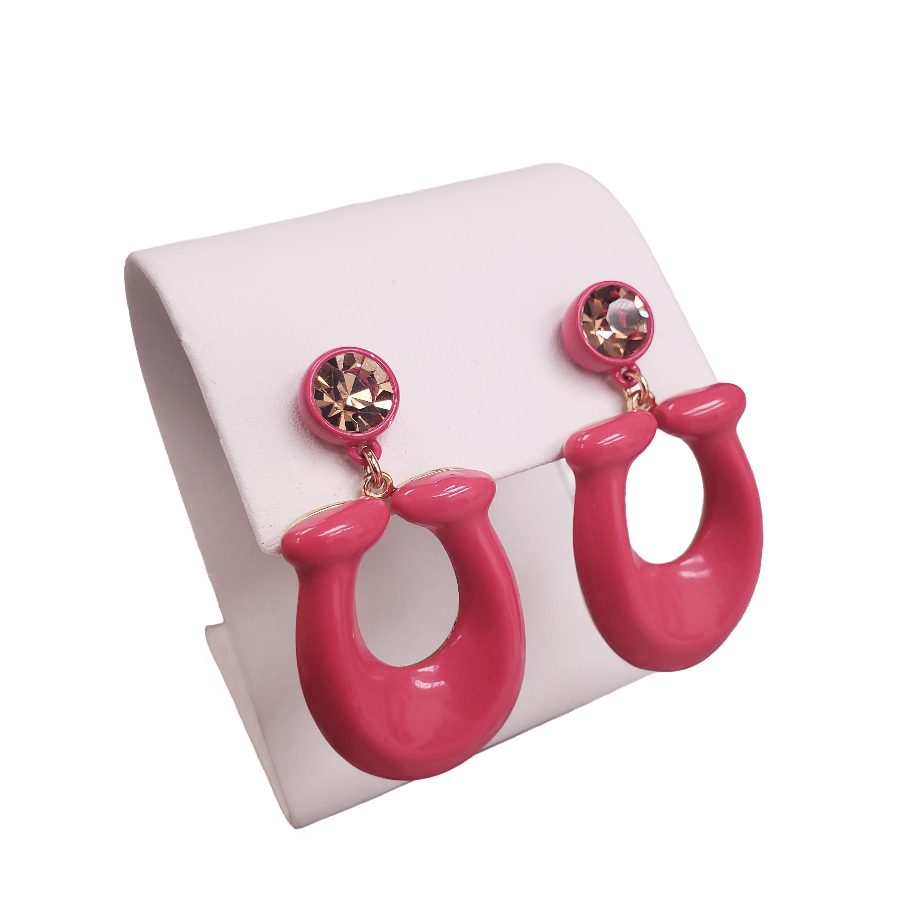 COACH PINK CRYSTAL LOGO EARRINGS
