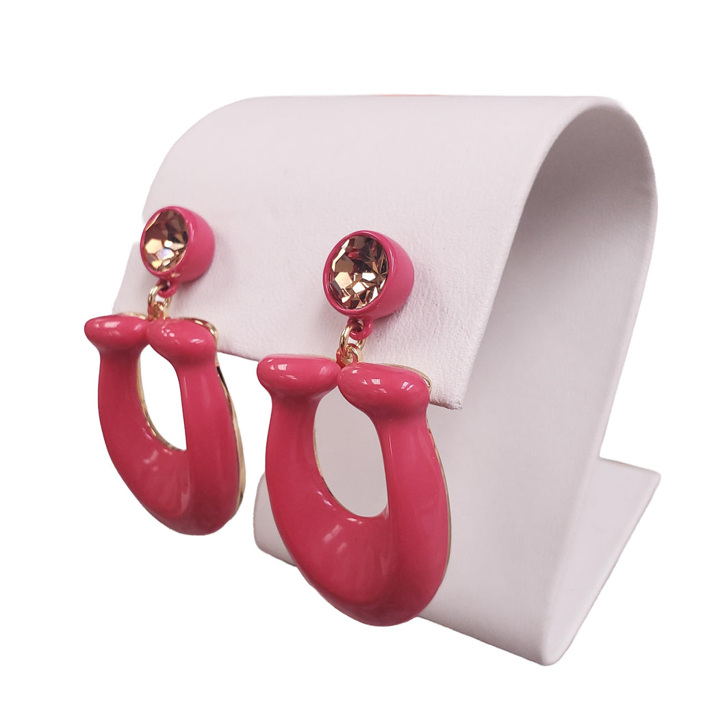 COACH PINK CRYSTAL LOGO EARRINGS