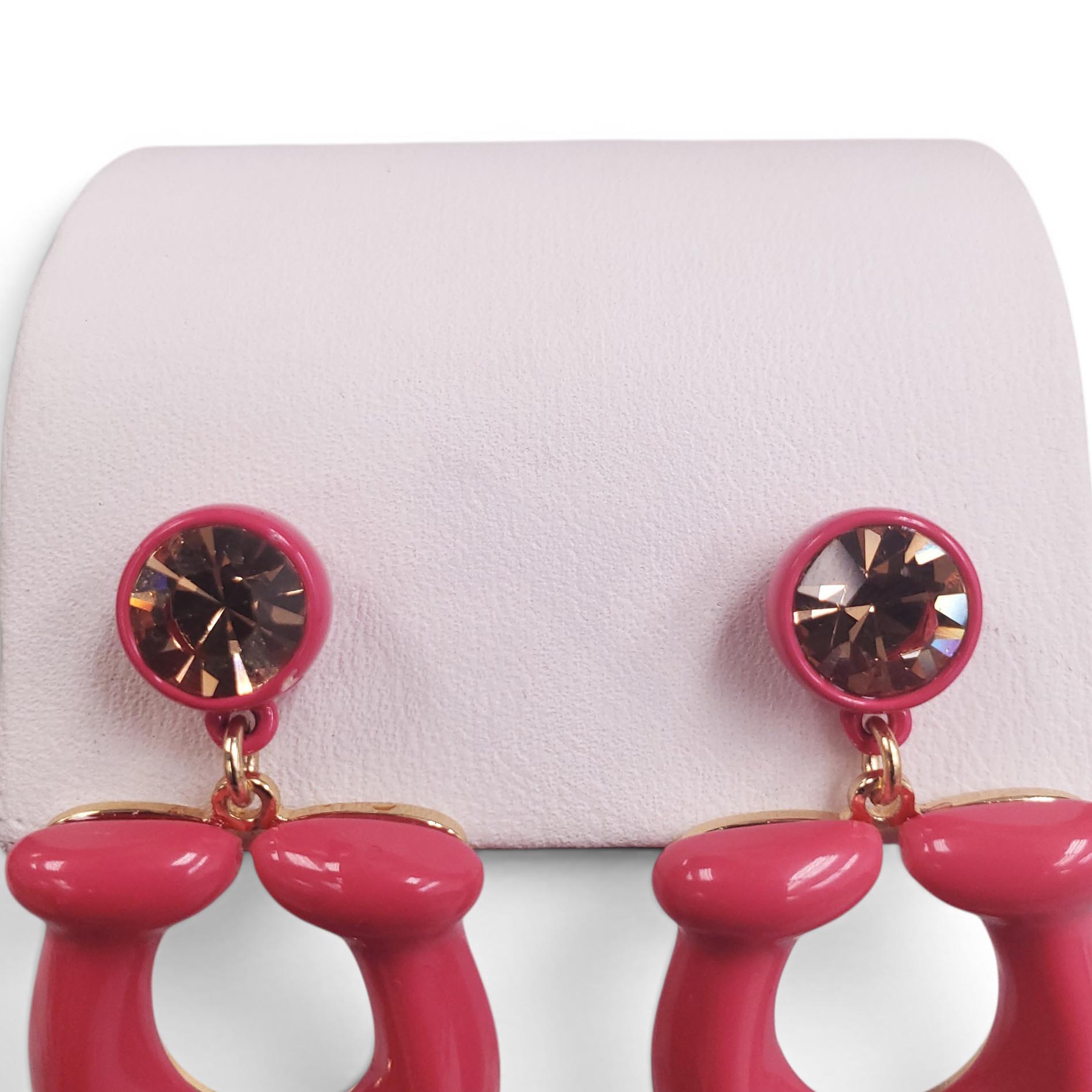 COACH PINK CRYSTAL LOGO EARRINGS