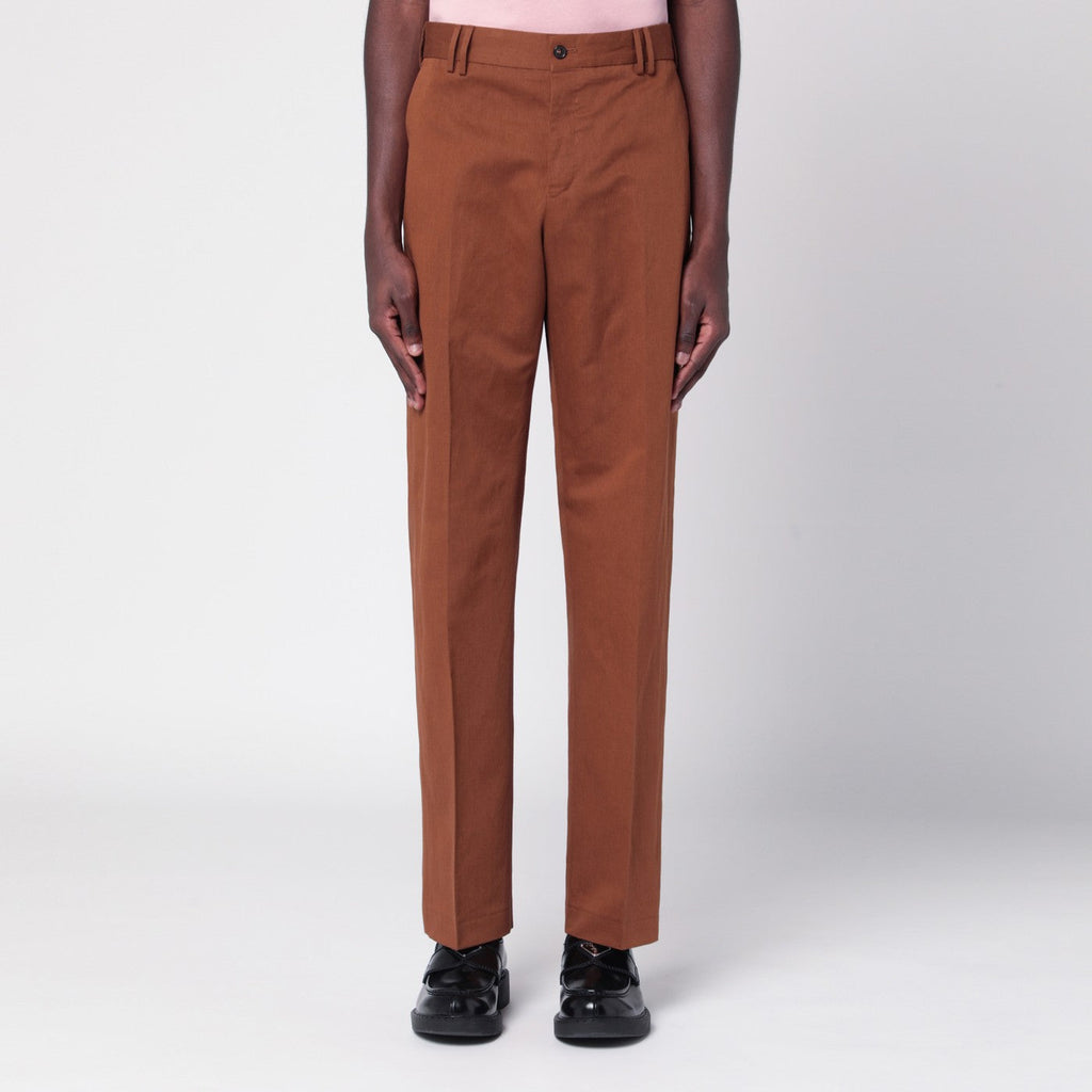 Pt Torino Brown Cotton And Linen Trousers Men
