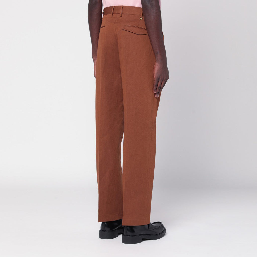 Pt Torino Brown Cotton And Linen Trousers Men