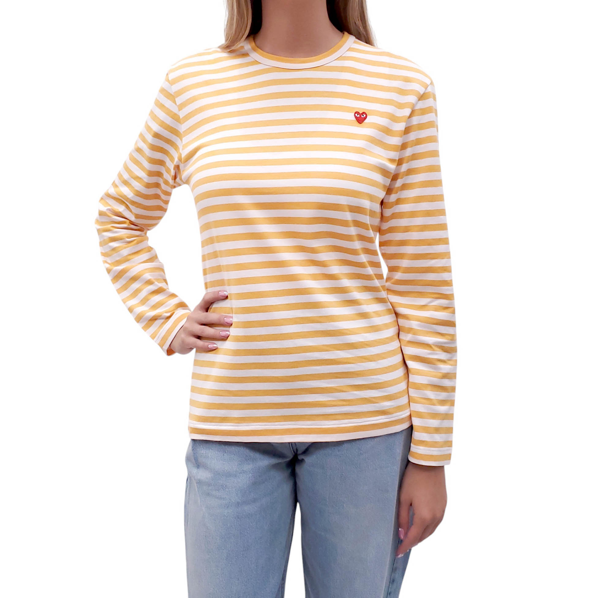 COMME DES GARÇONS PLAY ORANGE STRIPED LONG-SLEEVE TOP - SIZE S