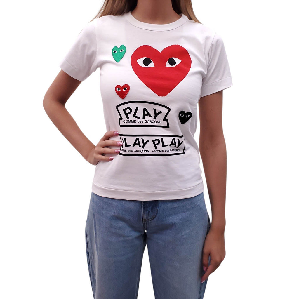 COMME DES GARÇONS PLAY WHITE LOGO T-SHIRT - SIZE S