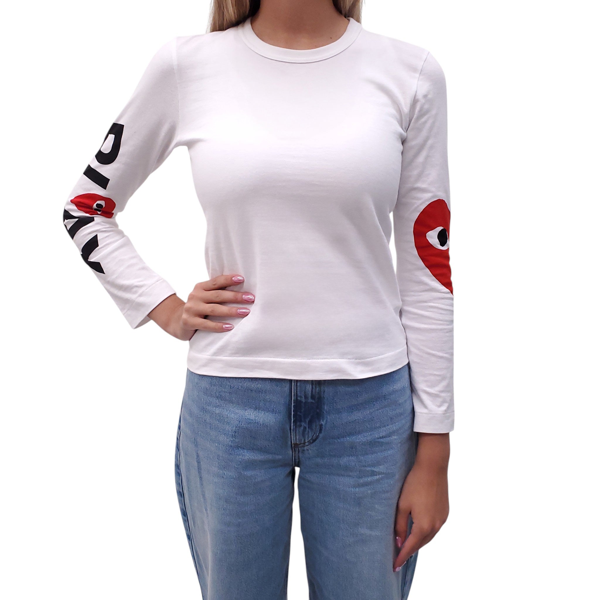 COMME DES GARÇONS PLAY WHITE LONG-SLEEVE TOP - SIZE XS