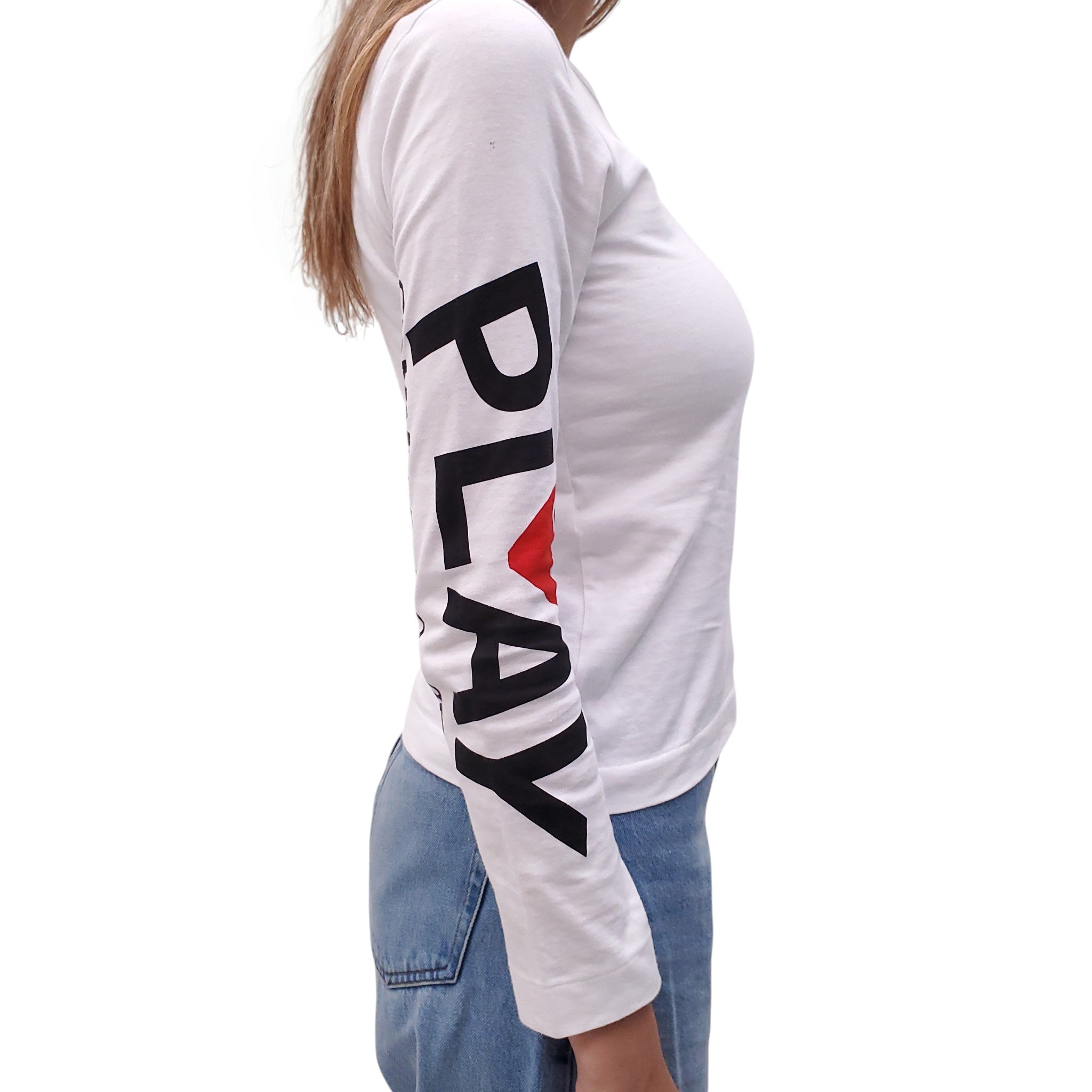 COMME DES GARÇONS PLAY WHITE LONG-SLEEVE TOP - SIZE XS