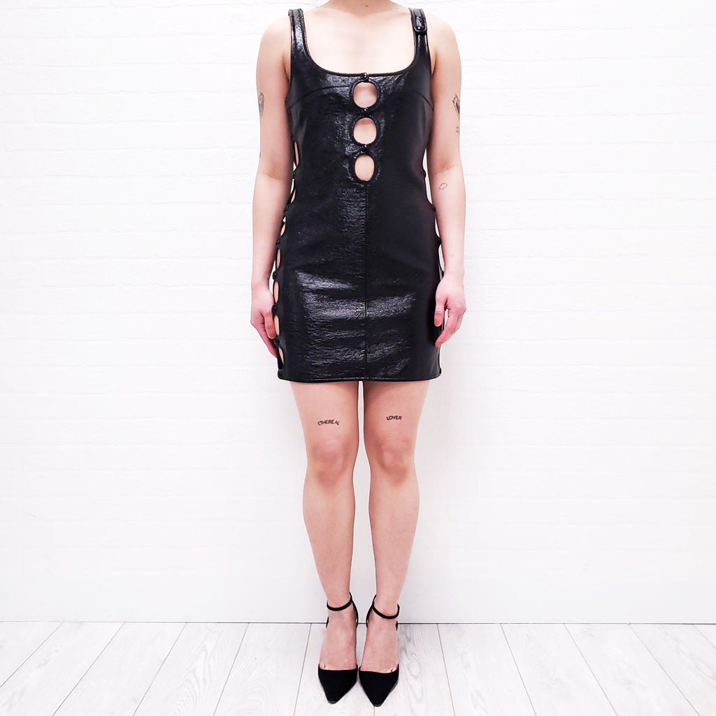 COURRÈGES BLACK PATENT DRESS WITH BUTTONS - SIZE 36