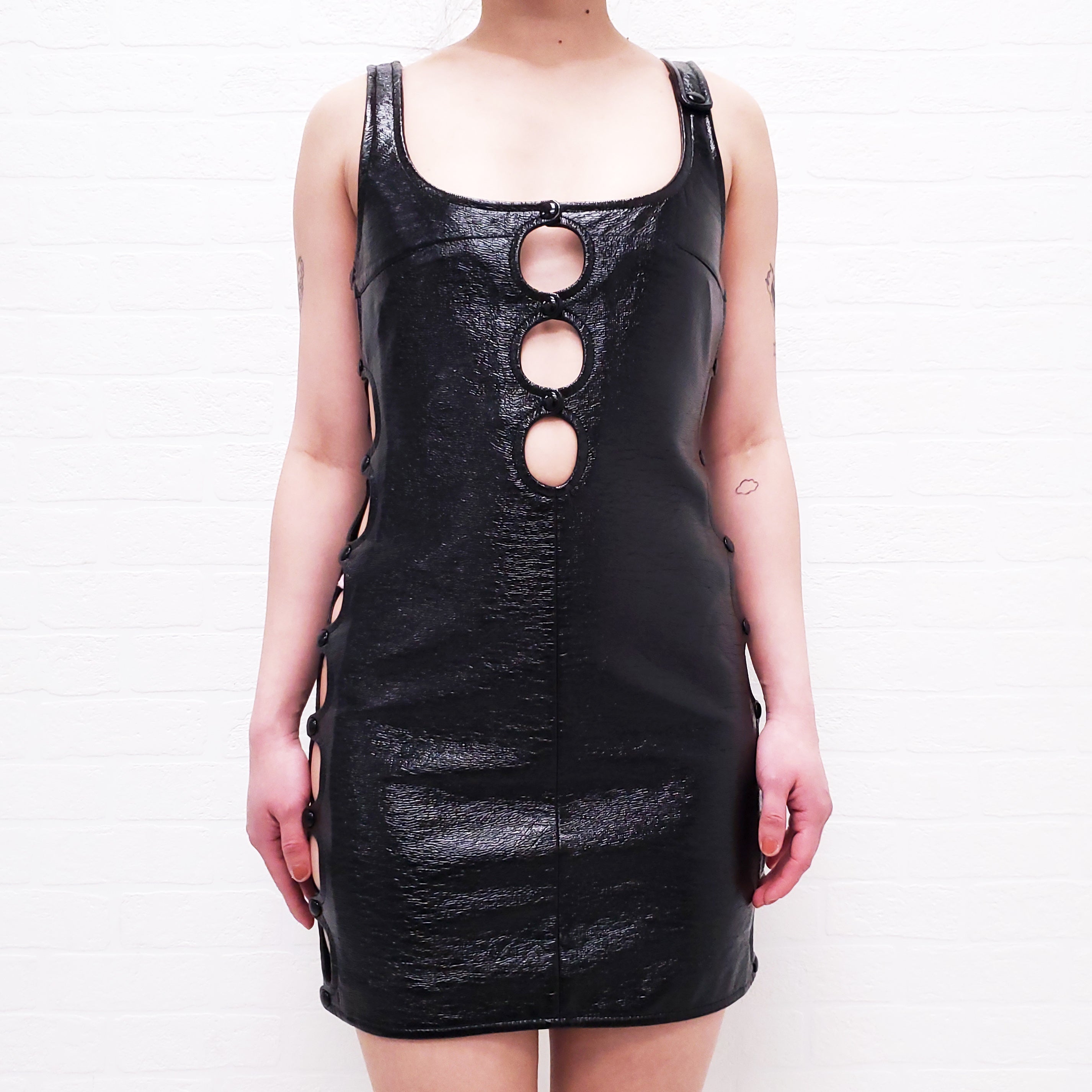 COURRÈGES BLACK PATENT DRESS WITH BUTTONS - SIZE 36
