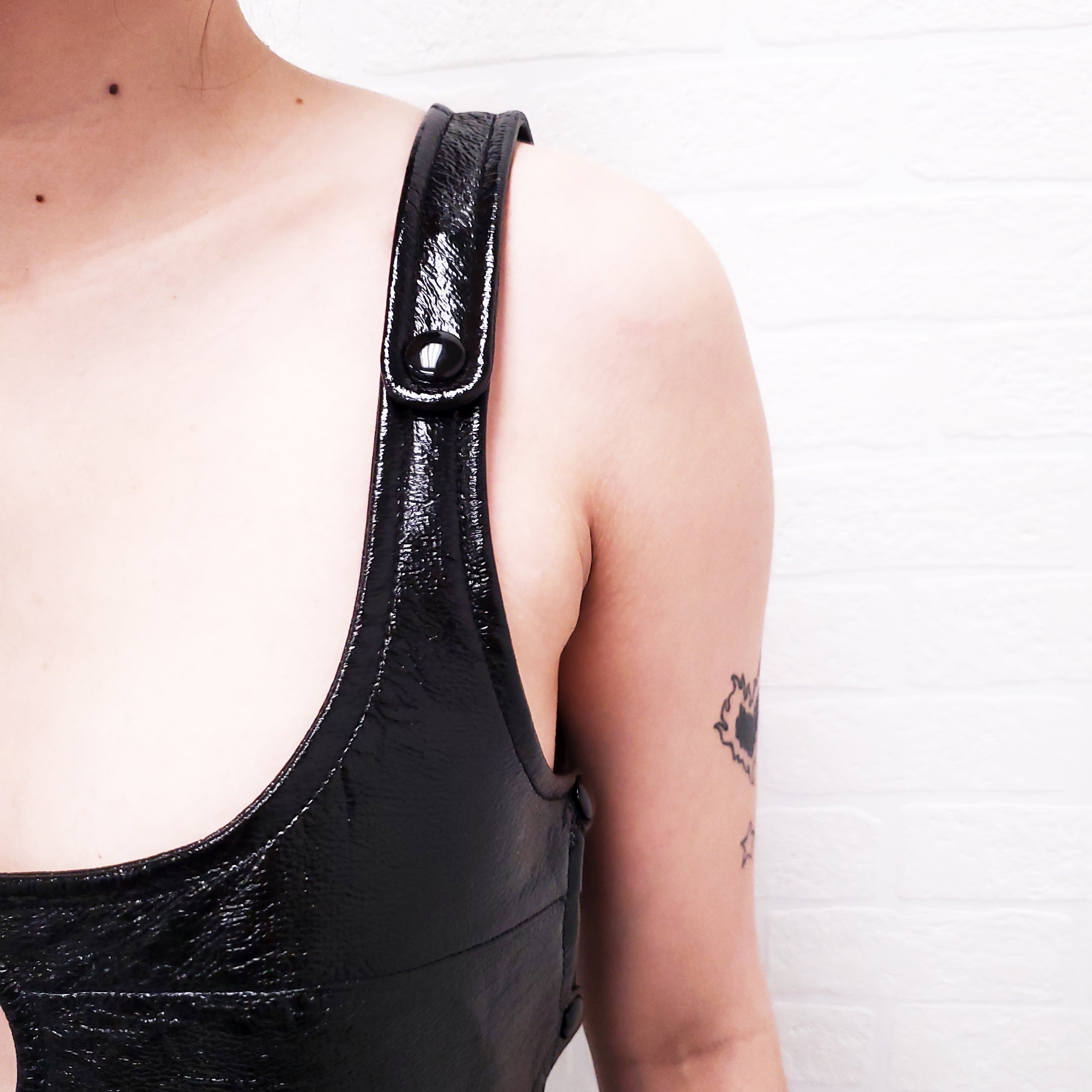 COURRÈGES BLACK PATENT DRESS WITH BUTTONS - SIZE 36