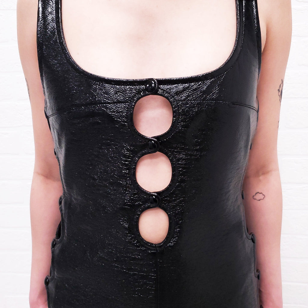 COURRÈGES BLACK PATENT DRESS WITH BUTTONS - SIZE 36