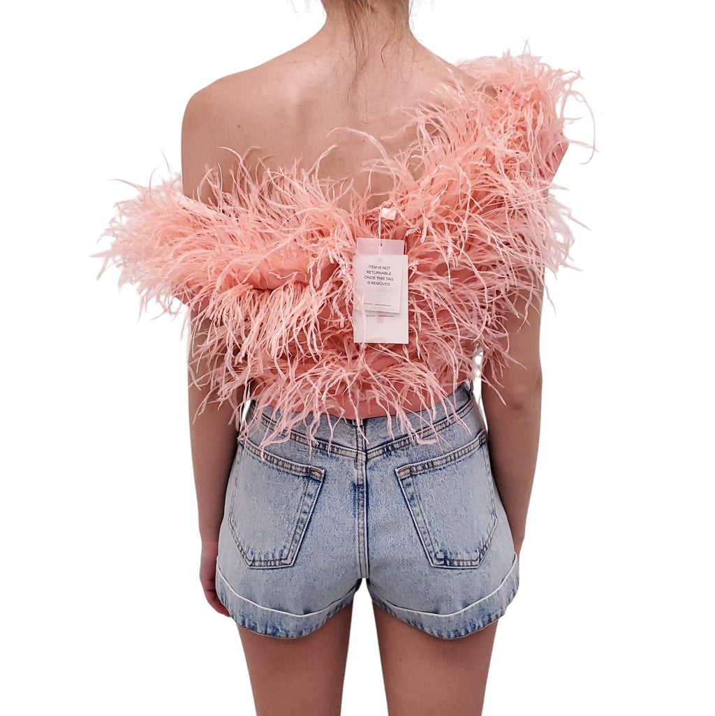 CULT GAIA PINK FEATHERED 'SOSHA' CROPPED TOP - SIZE 6