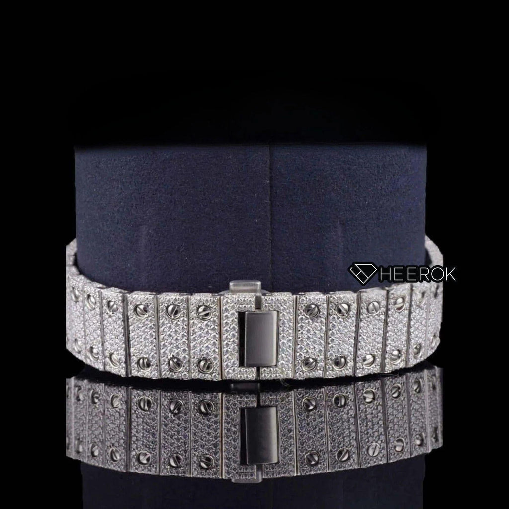 Cartier Santos Black Arabic Numerals White Dial Diamond Bezel Fully Iced Moissanite Diamond