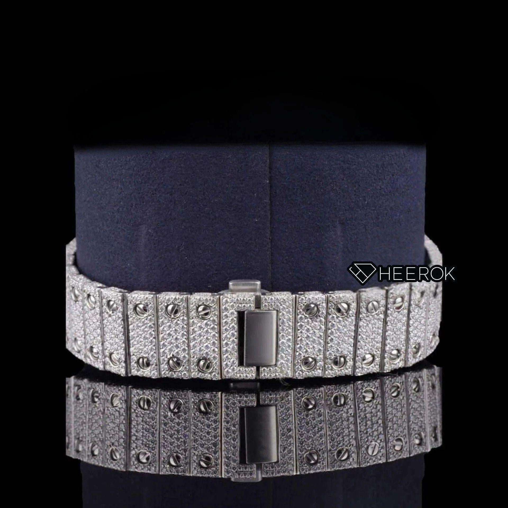 Cartier Santos Black Arabic Numerals White Dial Diamond Bezel Fully Iced Moissanite Diamond