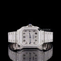Cartier Santos Black Arabic Numerals White Dial Diamond Bezel Fully Iced Moissanite Diamond For Women
