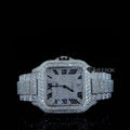 Cartier Santos Full Pave Dial Black Roman Numerals Diamond Bezel Fully Iced Moissanite Diamond