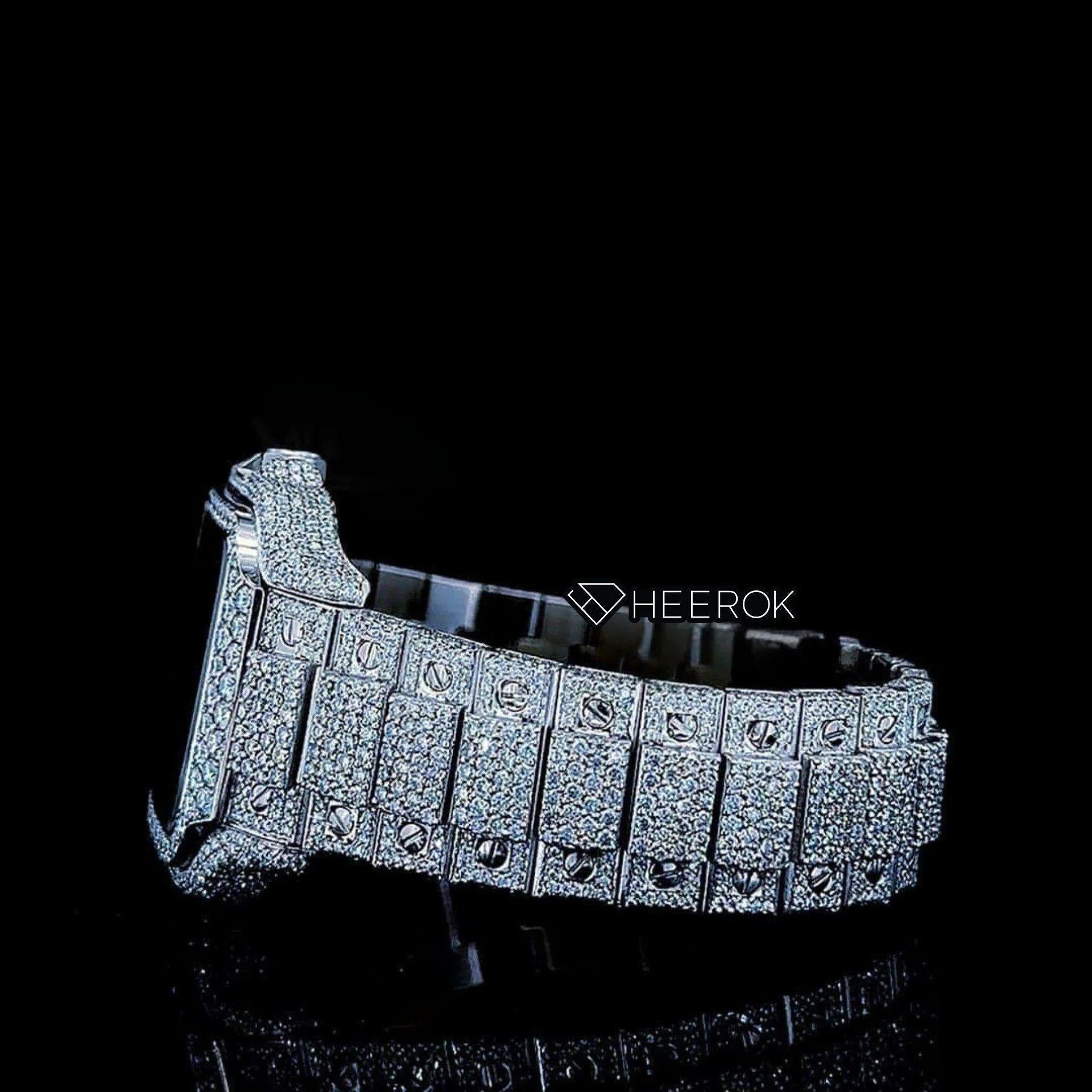 Cartier Santos Full Pave Dial Black Roman Numerals Diamond Bezel Fully Iced Moissanite Diamond