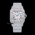 Cartier Santos White Dial Roman Numerals Diamond Bezel Bust Down Moissanite Diamond Watch For Women