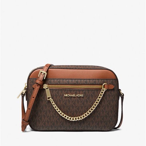 NWT Michael Kors Jet Set Large Logo Crossbody Bag with Zip Chain