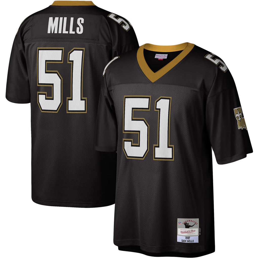 New Orleans Saints Sam Mills Mitchell & Ness Black Legacy Replica Jersey
