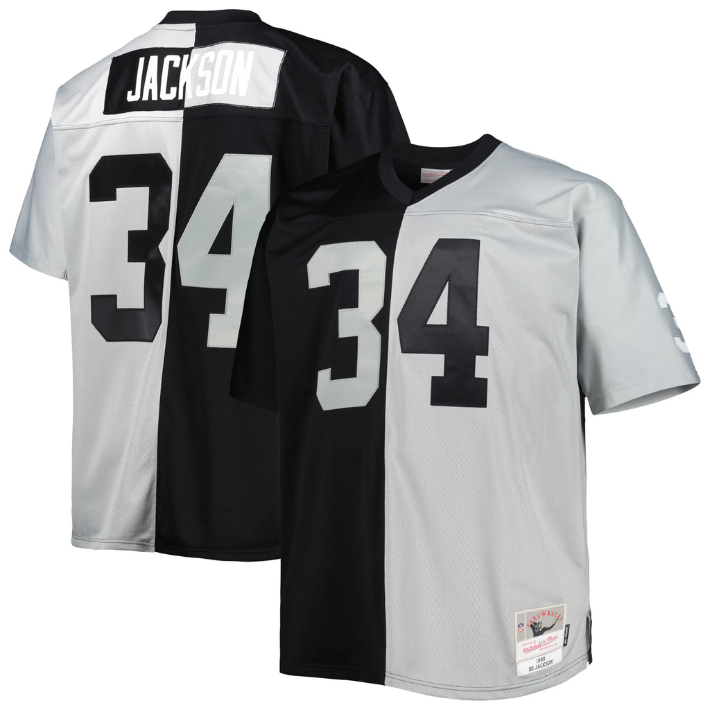 Las Vegas Raiders Bo Jackson Mitchell & Ness Black/Silver Big & Tall Split Legacy Retired Player Replica Jersey