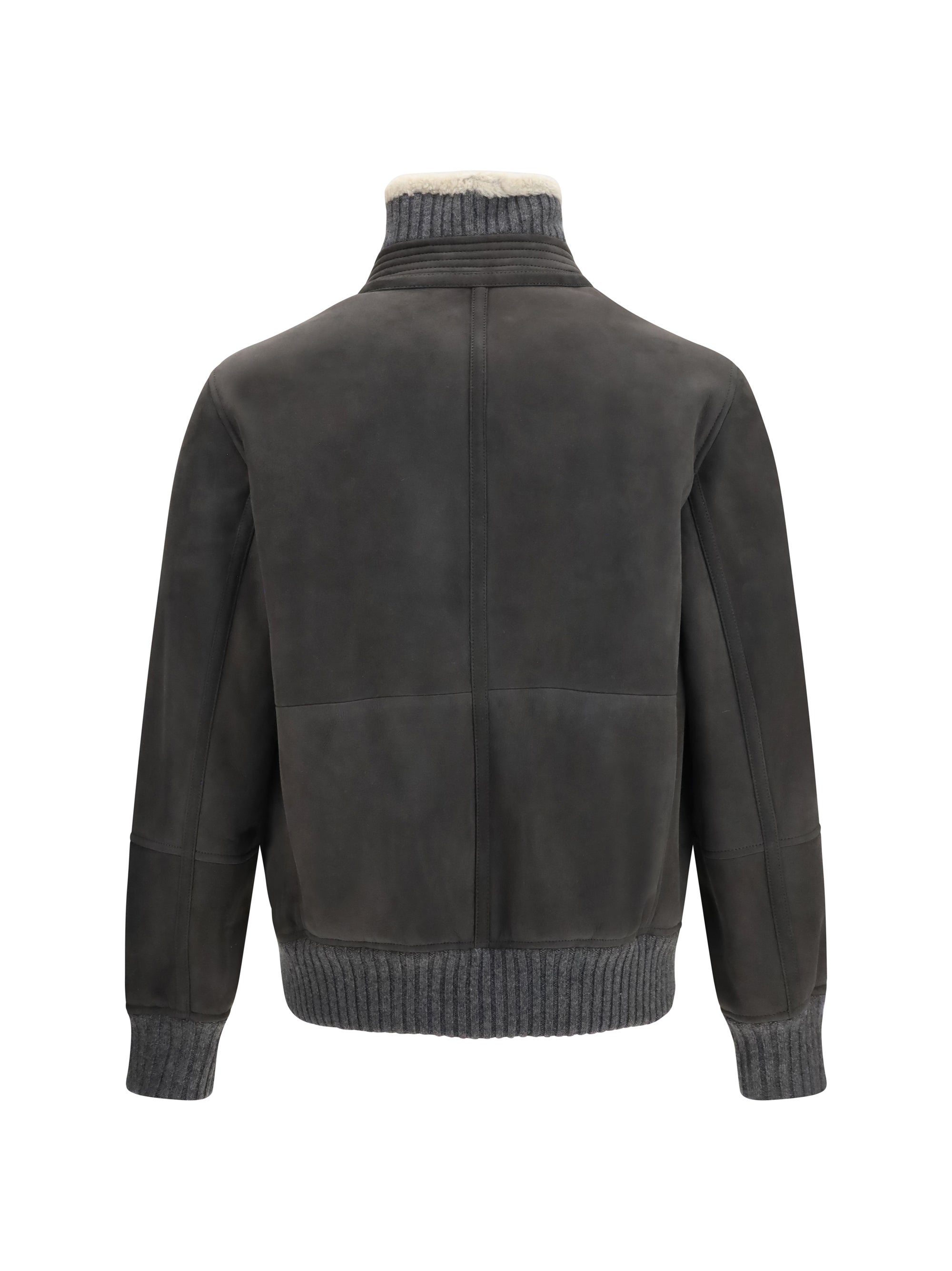 Brunello Cucinelli Men Shearling Jacket With Zip And High Neck