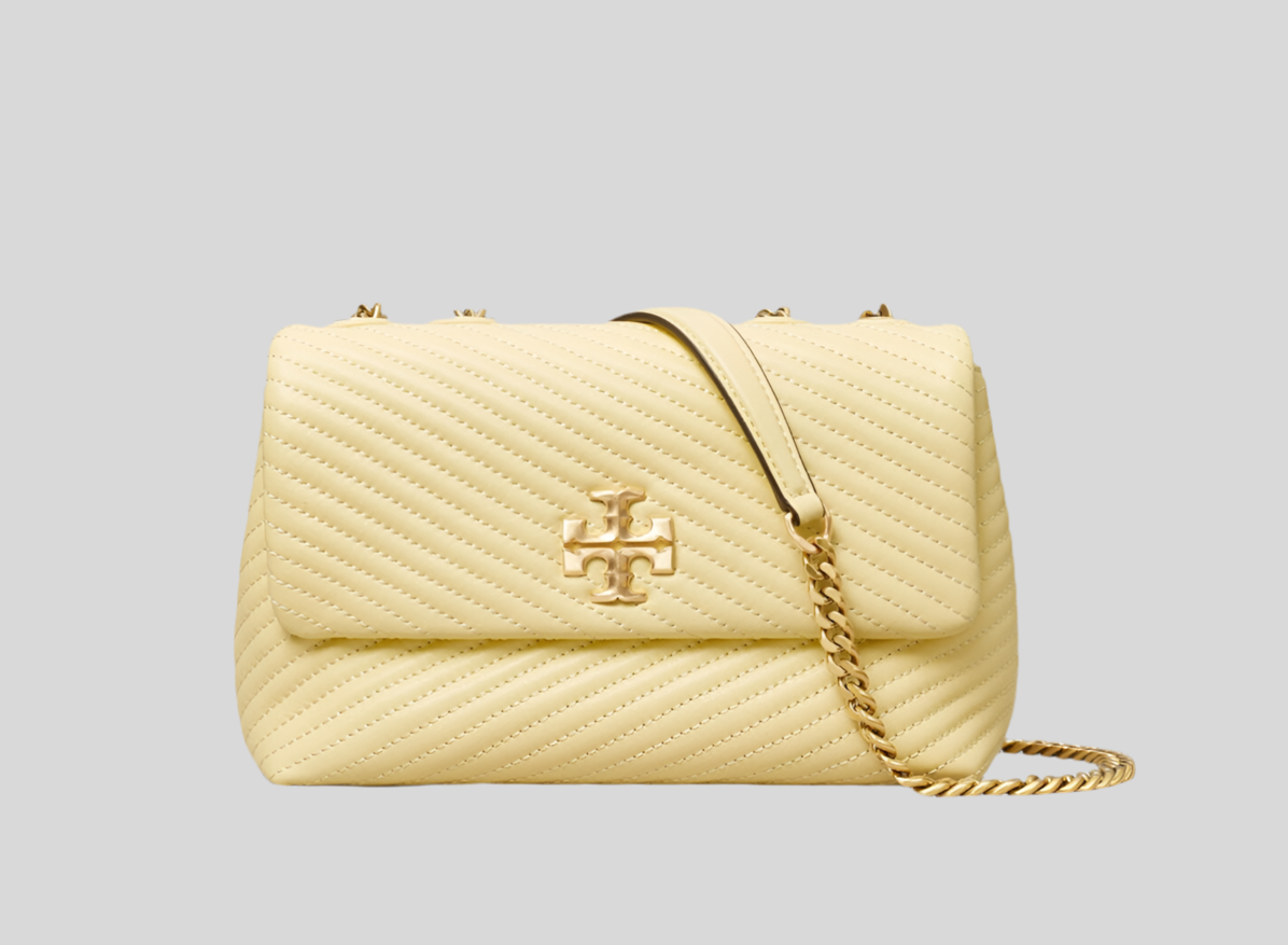 NWT Tory Burch Kira Moto Quilt Small Convertible Shoulder Bag/ Lemon Swirl