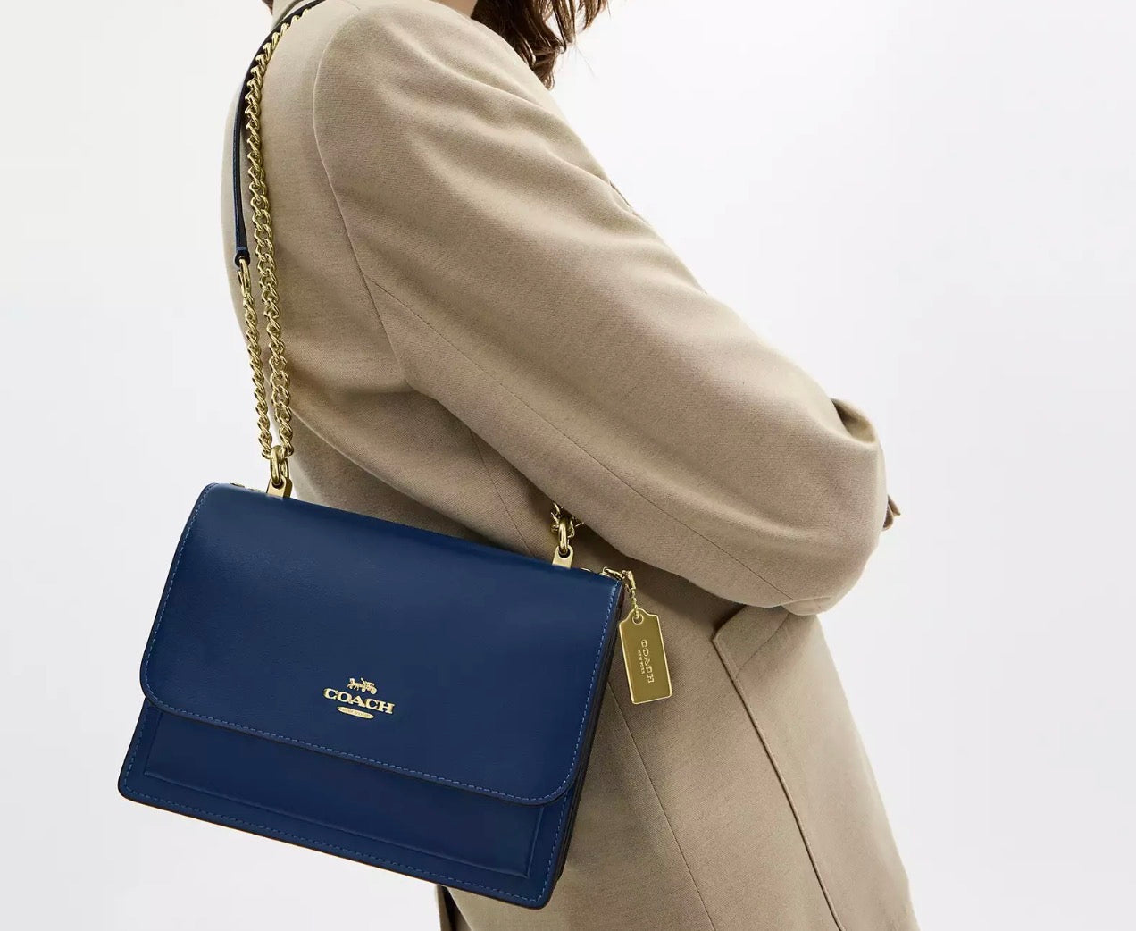 NWT Coach Klare Crossbody Leather Bag In Gold/Deep Blue