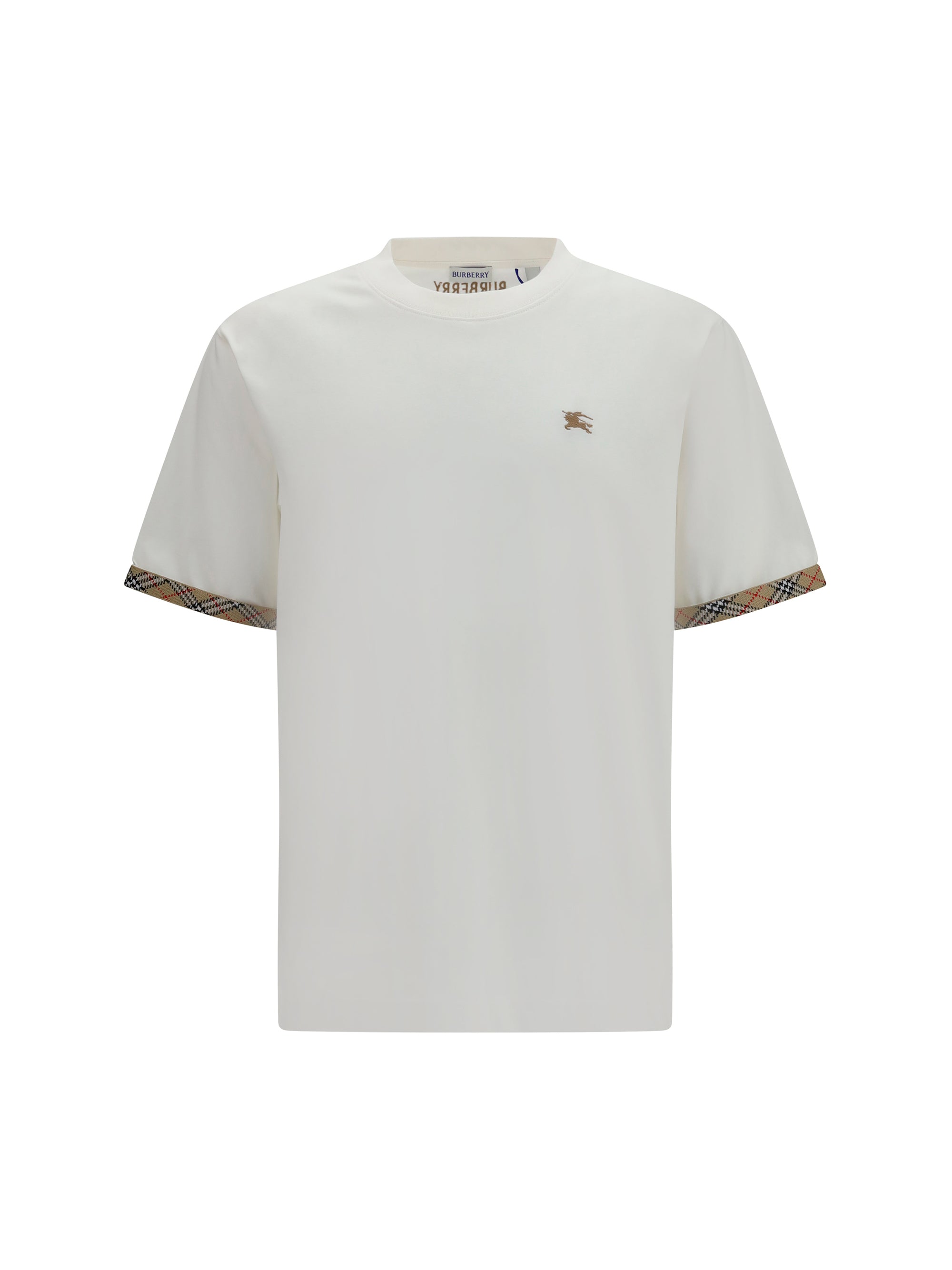 Burberry Men Cotton T-Shirt With Check Trims
