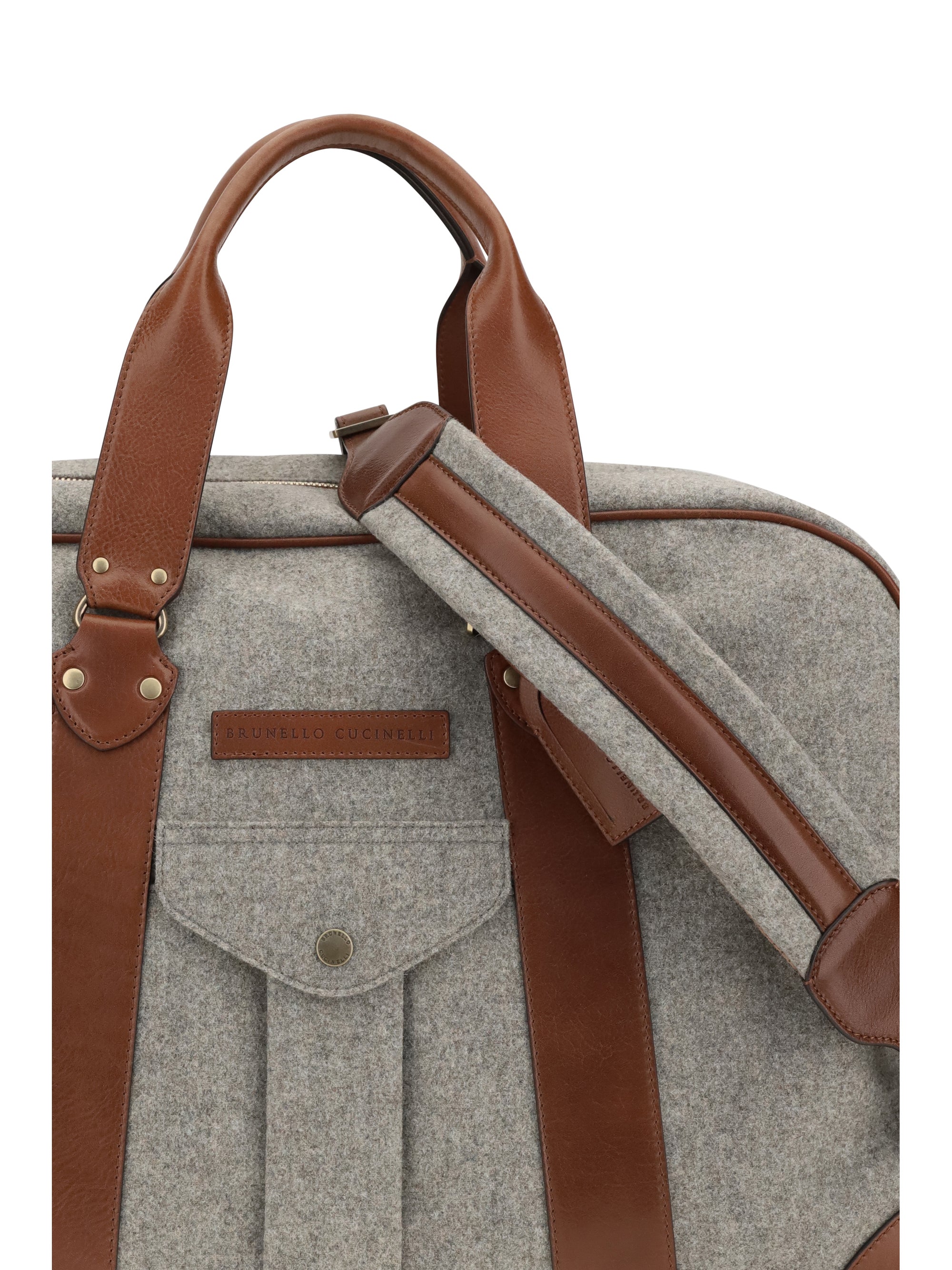 Brunello Cucinelli Men Wool And Leather Travel Bag
