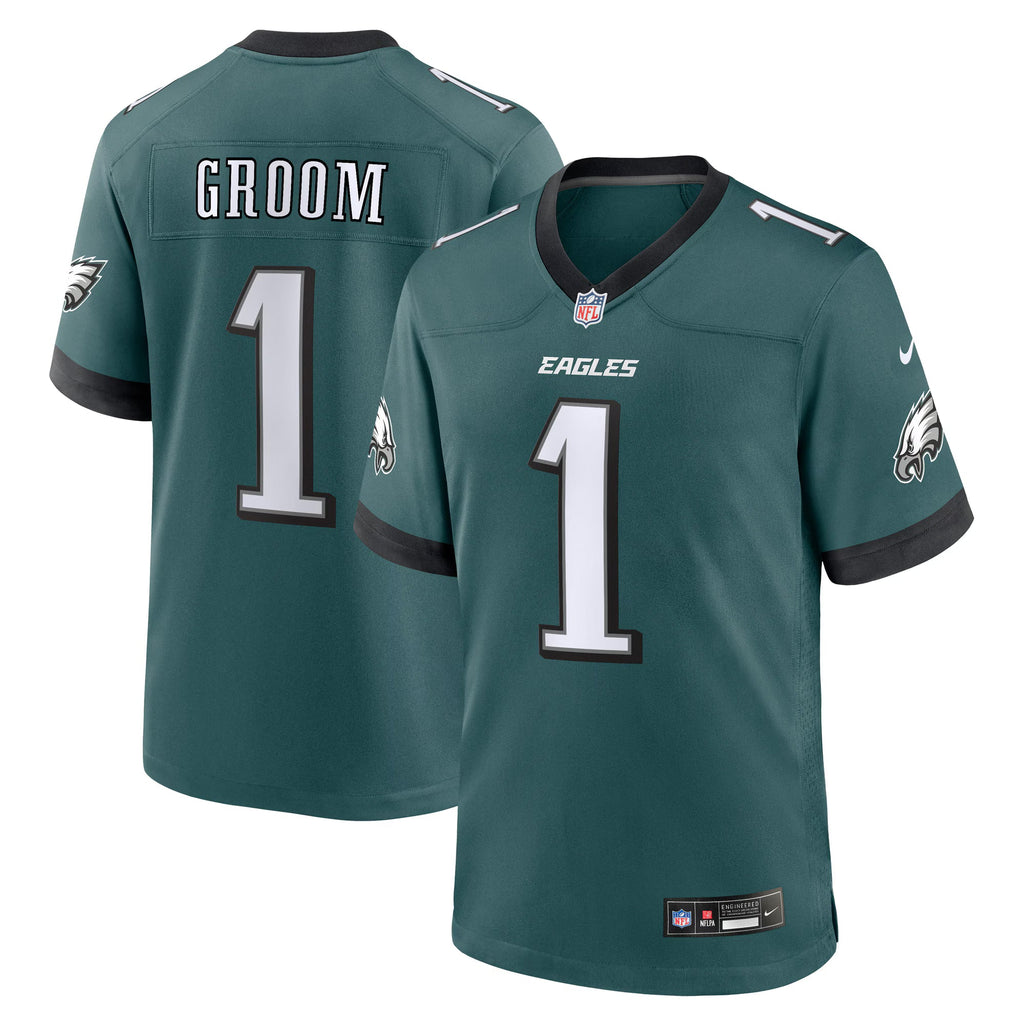 Philadelphia Eagles Number 1 Groom Midnight Green Game Jersey
