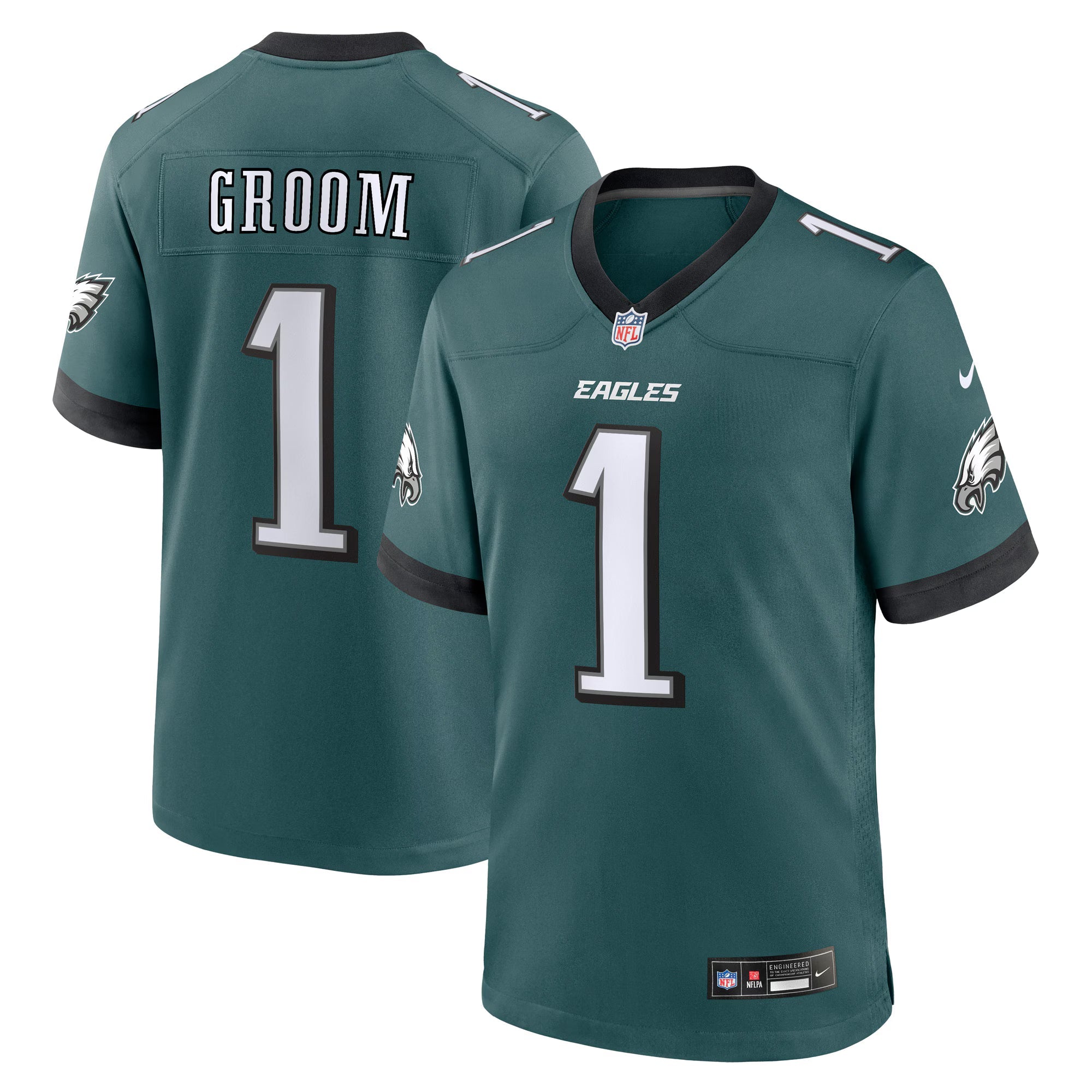 Philadelphia Eagles Number 1 Groom Midnight Green Game Jersey