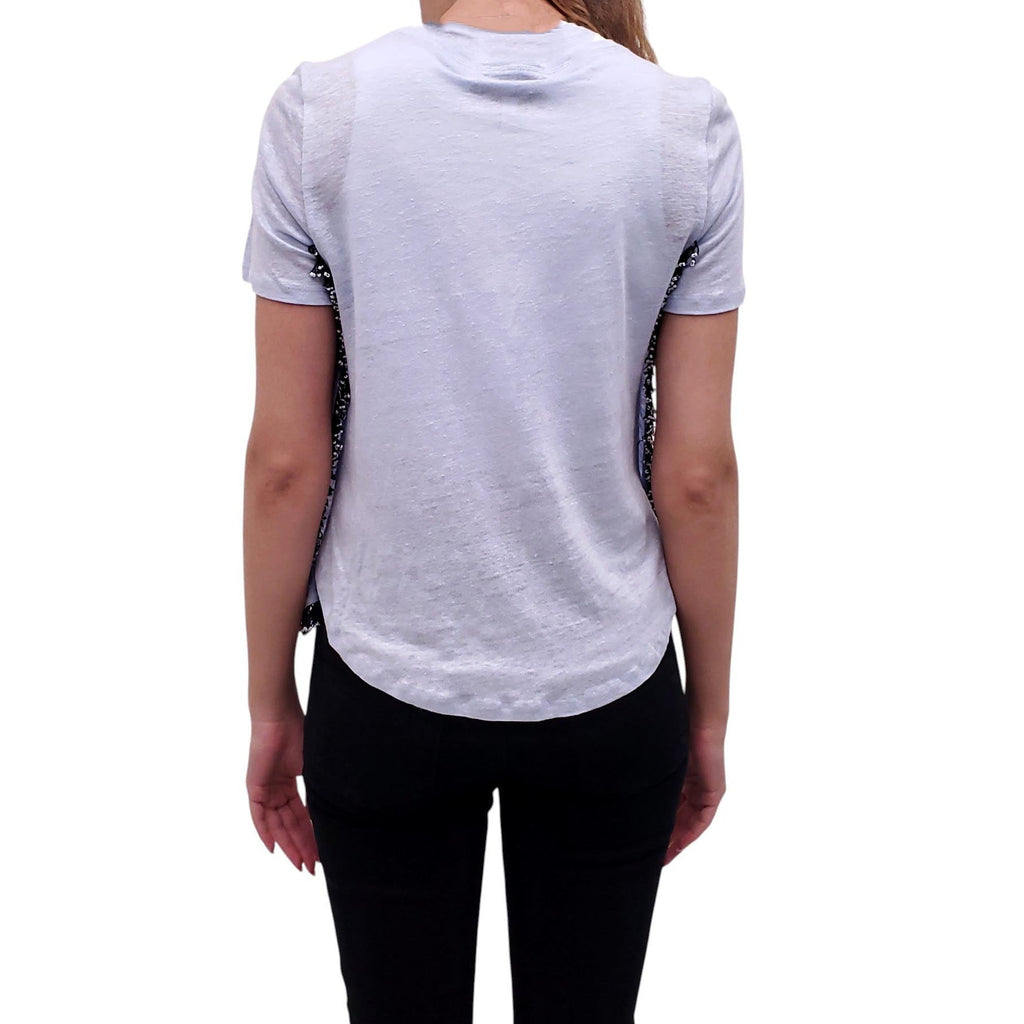 DEREK LAM 10 CROSBY BLUE T-SHIRT WITH FRINGE DETAIL - SIZE XS