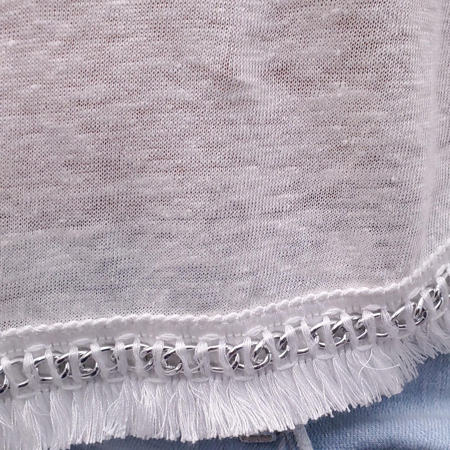 DEREK LAM 10 CROSBY WHITE T-SHIRT WITH FRINGE DETAIL - SIZE XS