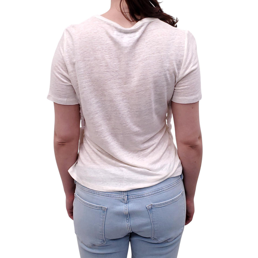 DEREK LAM 10 CROSBY WHITE T-SHIRT WITH FRINGE DETAIL - SIZE XS
