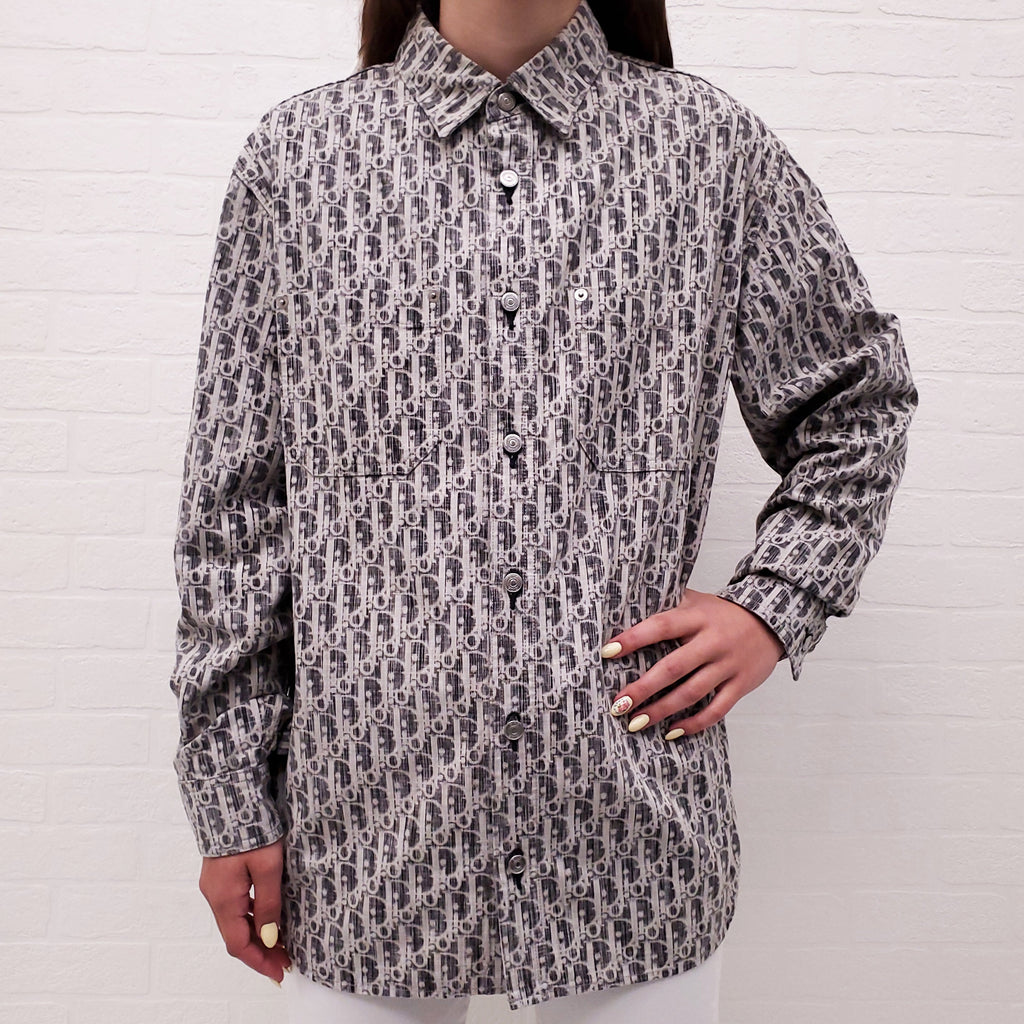 DIOR GREY UNISEX DENIM LOGO BUTTON UP SHIRT - SIZE 39/M