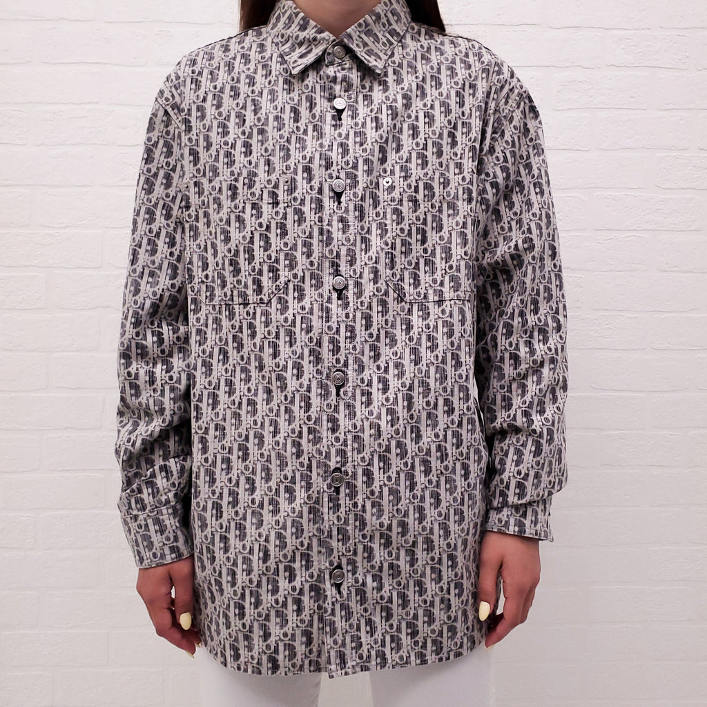 DIOR GREY UNISEX DENIM LOGO BUTTON UP SHIRT - SIZE 39/M