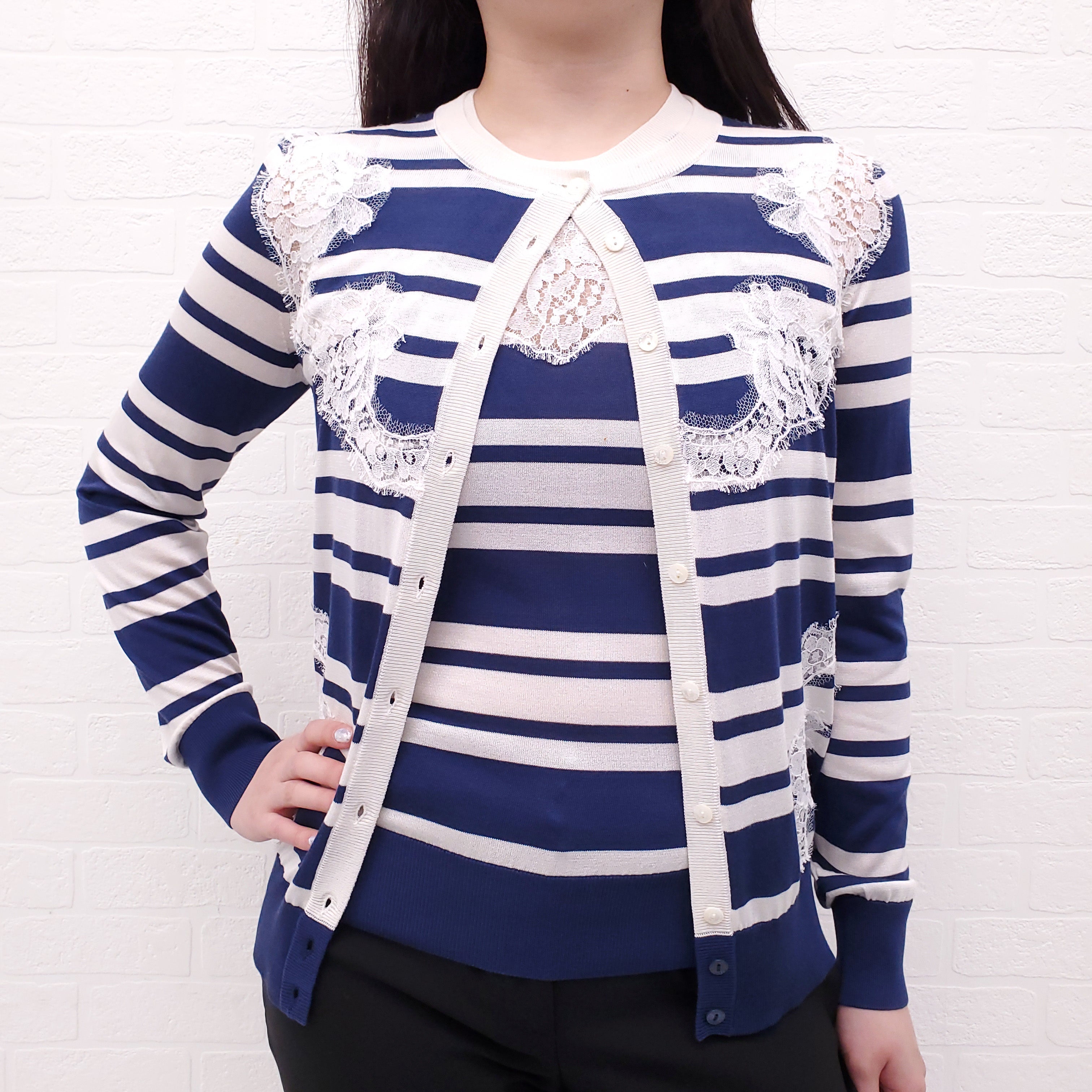 DOLCE AND GABBANA STRIPED AND LACE 2-PIECE CARDIGAN SET -  SIZE 38
